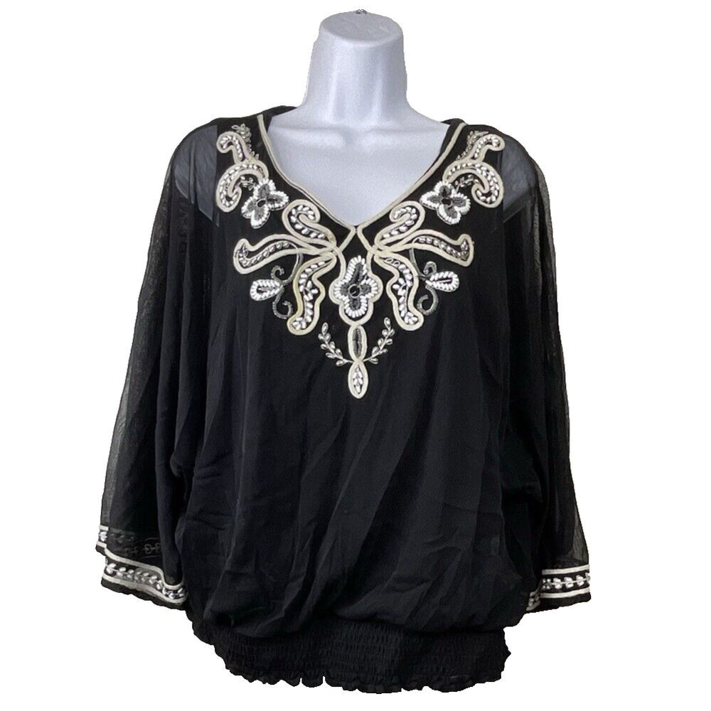 Womens Beaded Sheer Top Size L Whimsigoth Fairy Grunge Formal Party Dark Romance